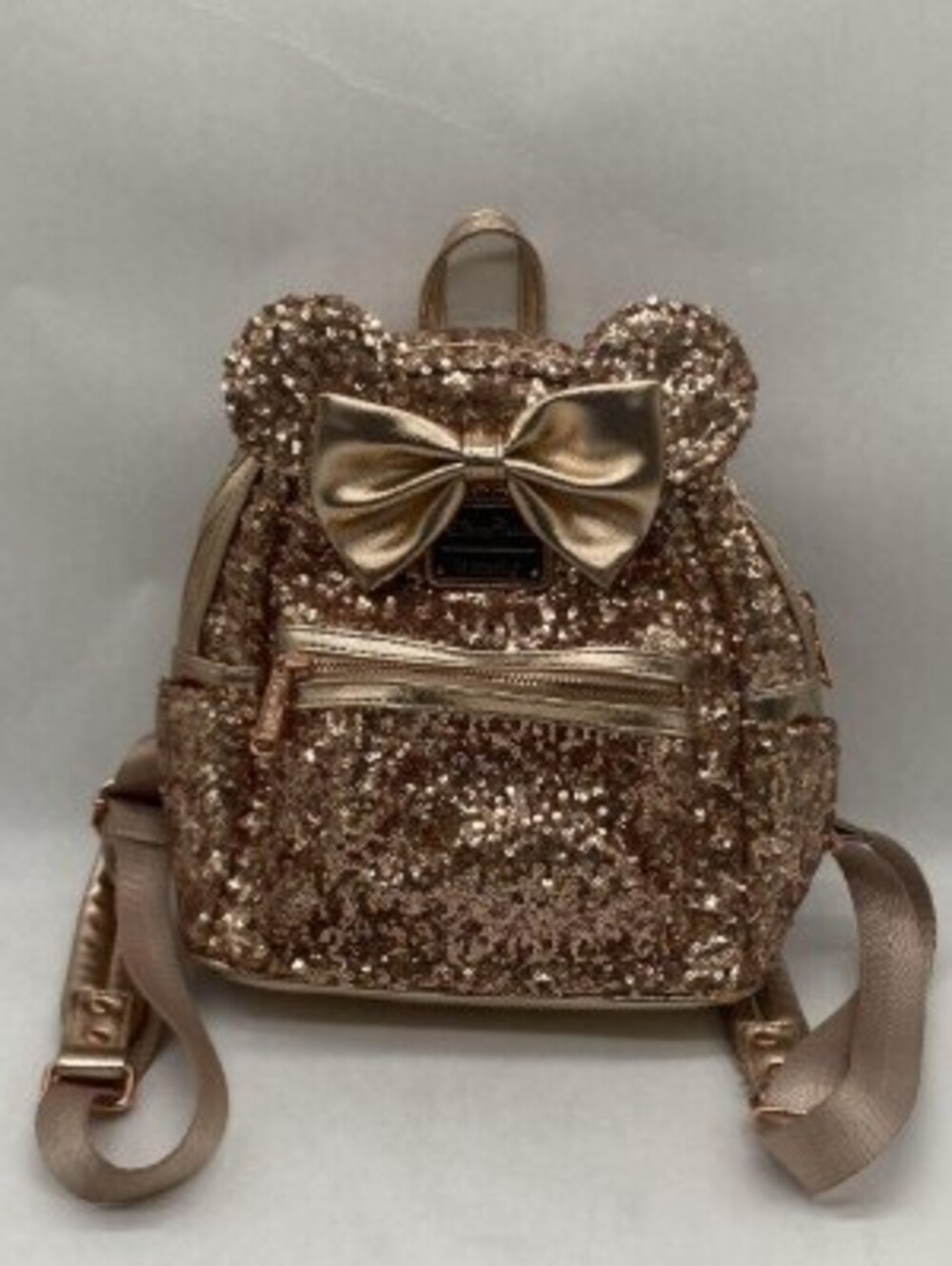 Gold Sequin Mini Backpack with Bow Accent and Adjustable Strap for Women